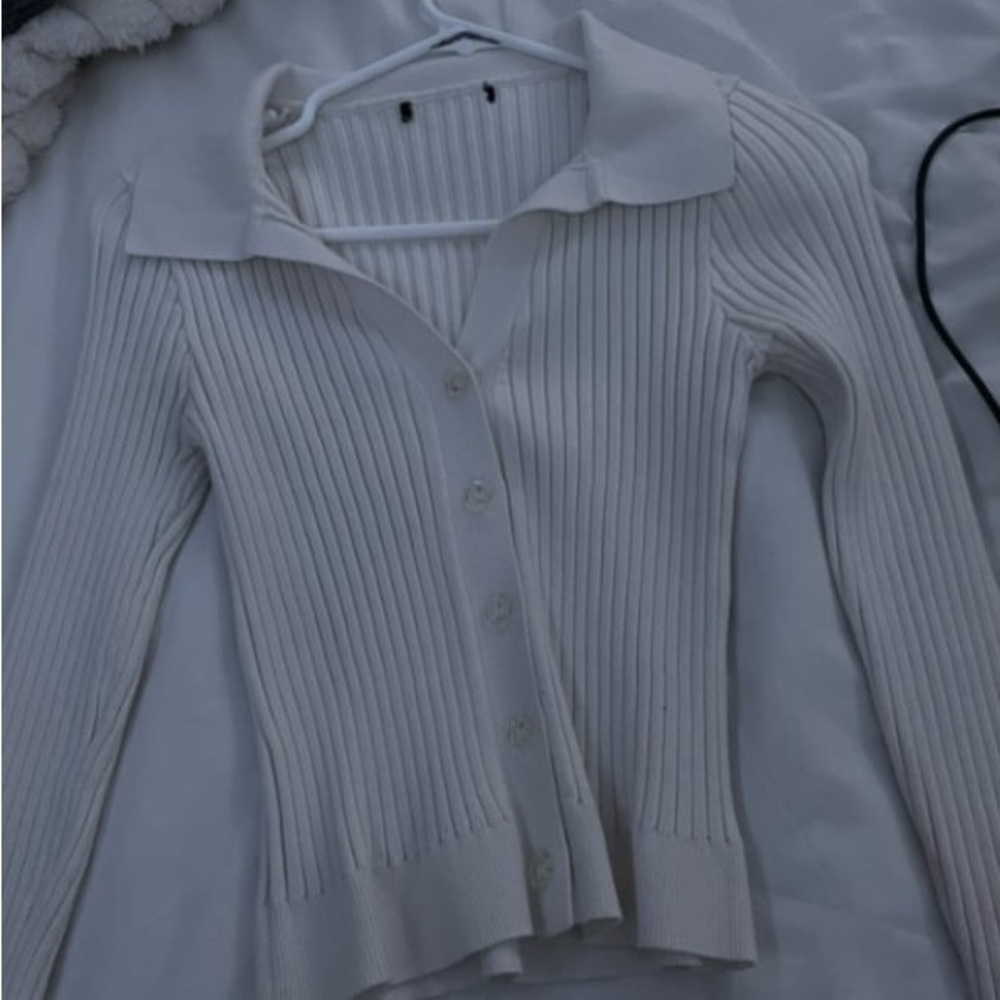 Women's Ribbed Button-Up Sweater - White